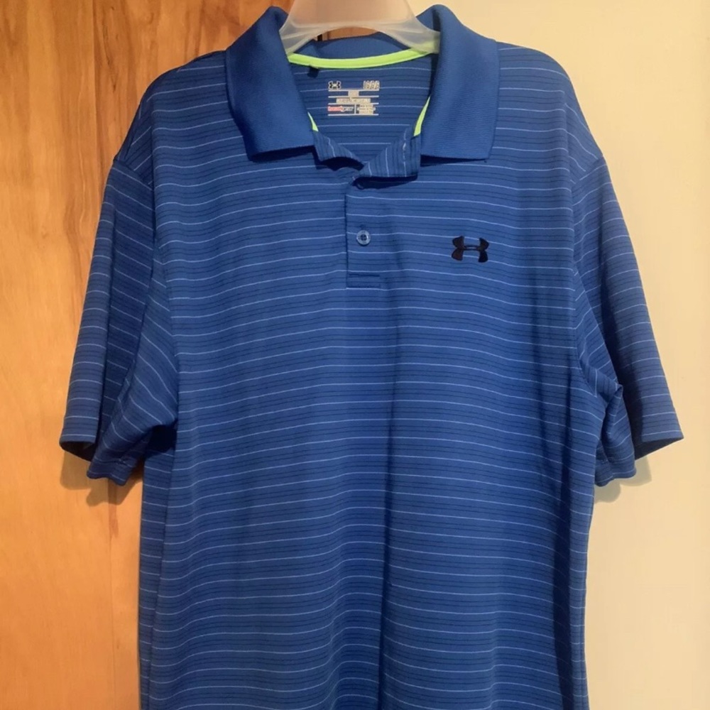 Under Armour Blue Stripe Mens Large Polo Shirt